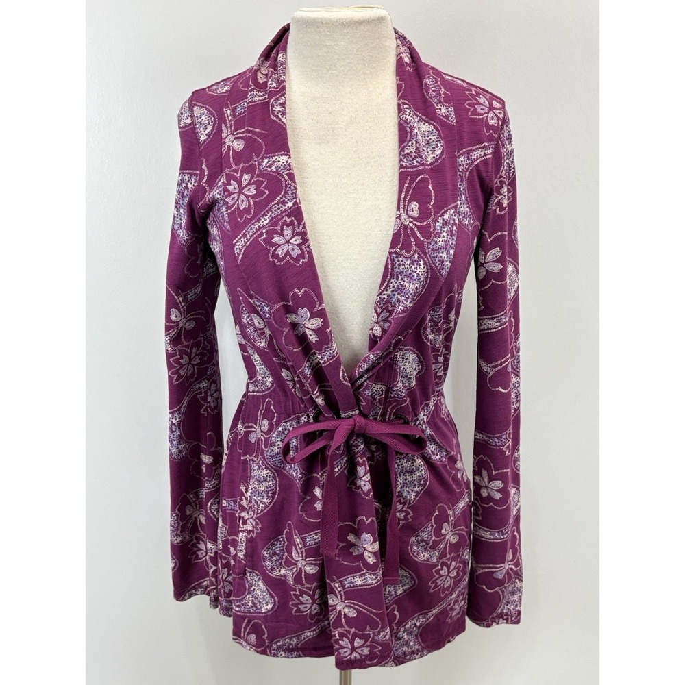 Lucky Brand Jingo Wrap Jacket Sz Small Purple Butterflies Tie Waist Y2K